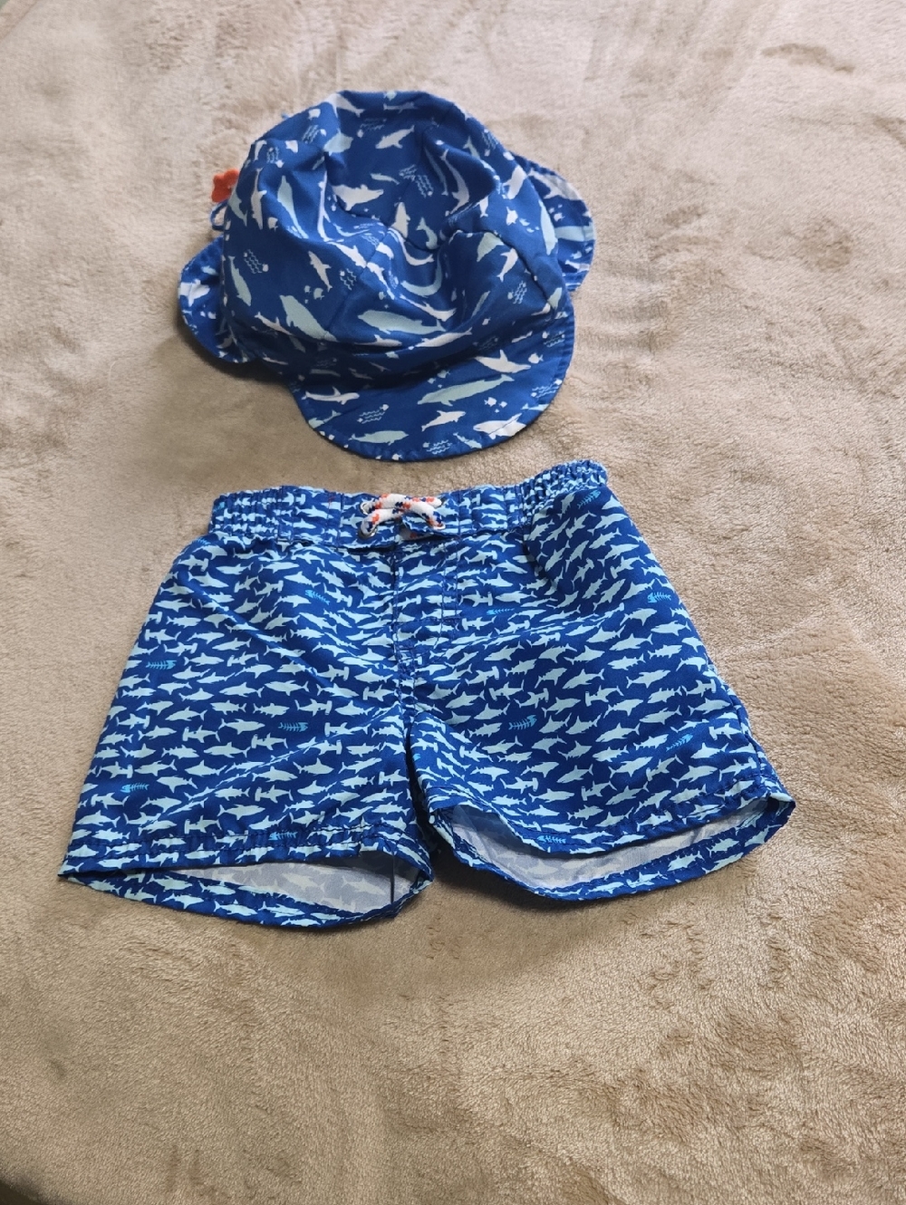Blue Shark Print Kids Swim Hat